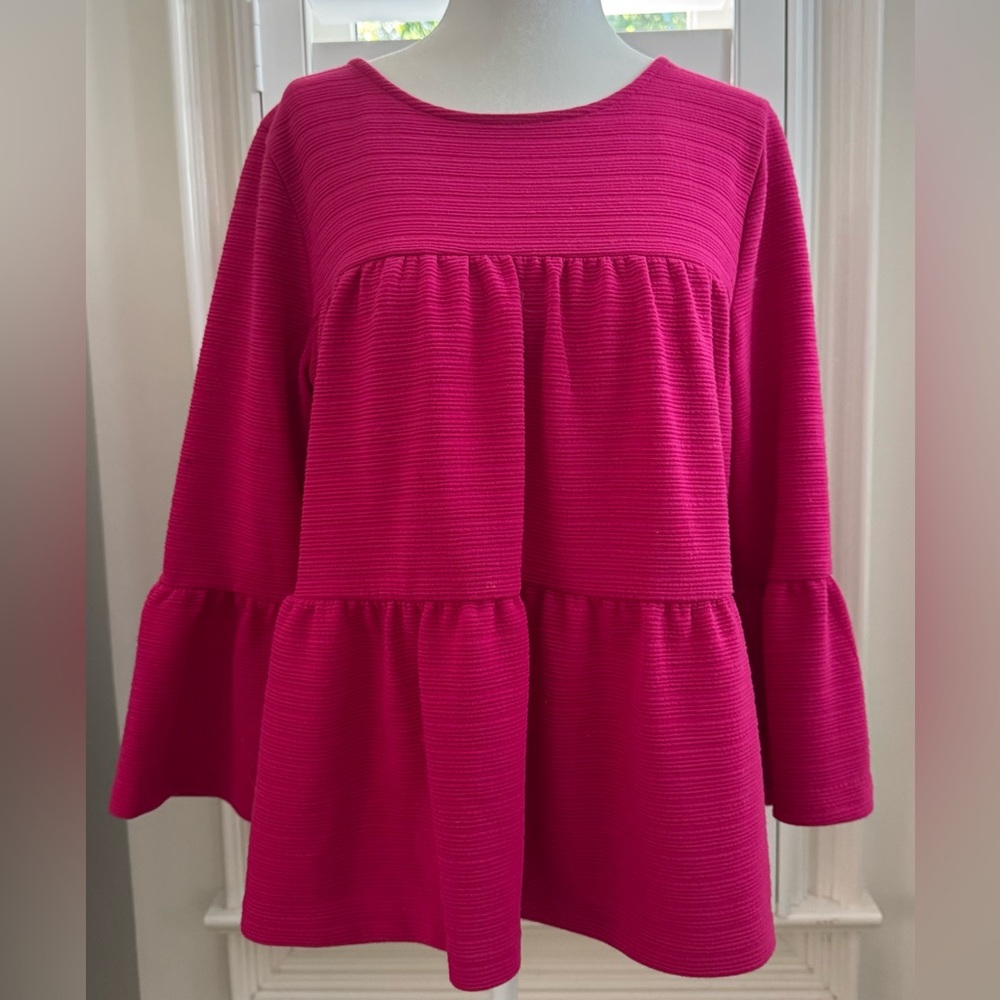 NEW J. Crew Fuchsia Blouse with Tiered Sleeves Size S